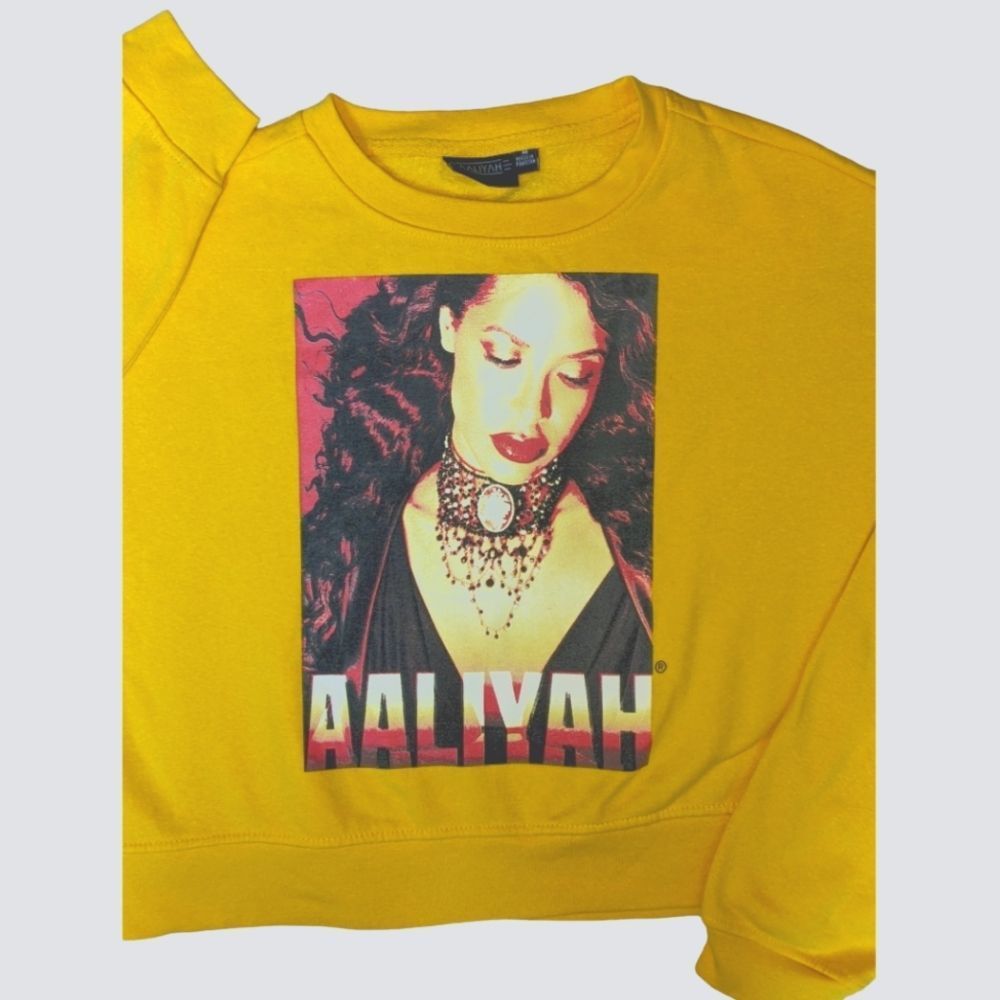 Aaliyah Yellow Medium Crop Sweatshirt 90s Vibe R&B Hip Hop Streetwear